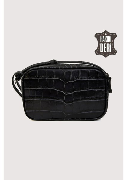 Hakiki Deri Kadın Çapraz Omuz Çantası Siyah Kroko SMR8975 modelleri