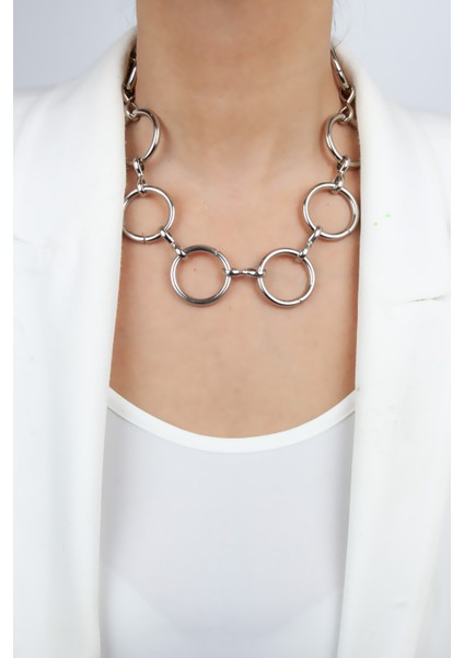 Halka Tasarım Gümüş Renk Kolye