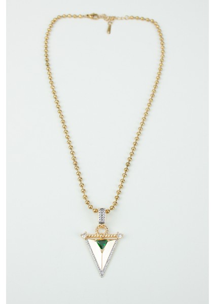 Zümrüt Görünümlü Kristal Taşlı Gold Çelik Kolye fırsatları