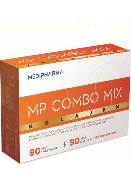 Mp Combo Mix Kolajen 90 Tablet+90 Şase Hidrolize Kolajen, L- Arjinin, Glutatyon, Çinko ve Vitamin K2 Takviye Edici Gıda