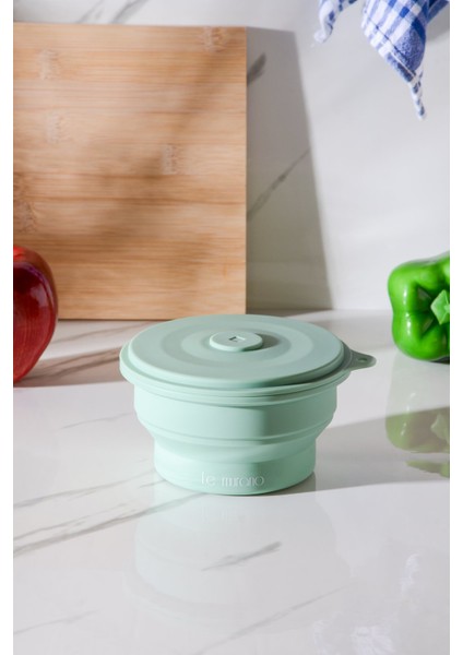 Mori Hava Sızdırmaz Yuvarlak Katlanabilir Silikon Saklama Kabı 400 ml | Yeşil
