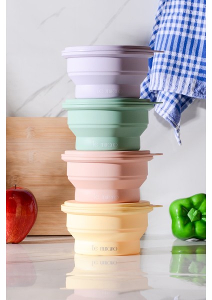 Mori Hava Sızdırmaz Yuvarlak Katlanabilir Silikon Saklama Kabı 400 ml | Yeşil modelleri