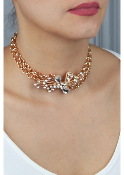 Taşlı Bronz Choker Kolye