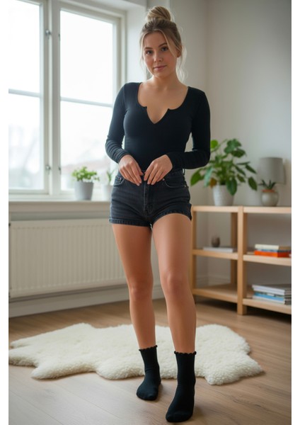 Kadın Fırıfırlı Çorap 367 Siyah 6'lı Paket fırsatları