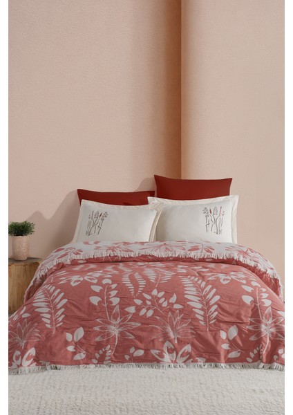 Leaf Pike Yatak Örtüsü Çift Kişilik %100 Pamuk (220X240 Cm) Tarçın