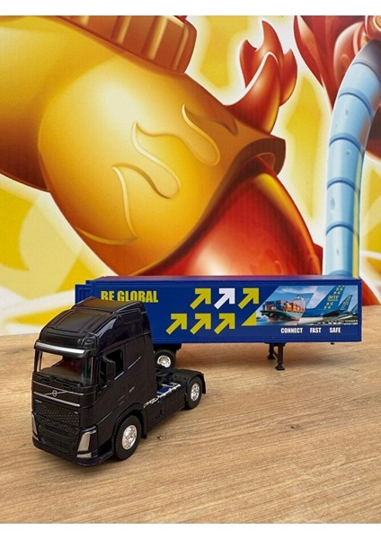 Volvo Siyah 4x2 ve Dorse Tır Çekici Oyuncak Metal Tır Çekici Dorseli Oyuncak Tır Kapakları Açılır fiyatları