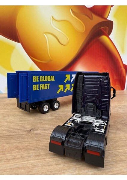 Volvo Siyah 4x2 ve Dorse Tır Çekici Oyuncak Metal Tır Çekici Dorseli Oyuncak Tır Kapakları Açılır modelleri