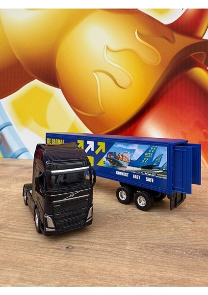 Volvo Siyah 4x2 ve Dorse Tır Çekici Oyuncak Metal Tır Çekici Dorseli Oyuncak Tır Kapakları Açılır indirimleri
