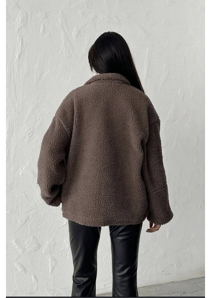 Pelüş Oversize Dik Yakalı Spor Ceket