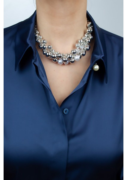 Inci Detay Gümüş Renk Salkım Kolye