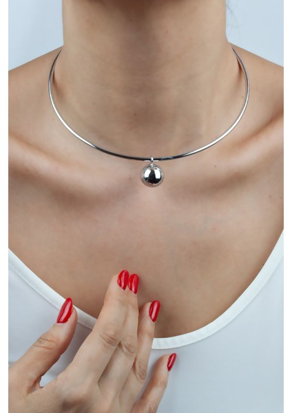 Gümüş Renk Küre Detay Choker Kolye