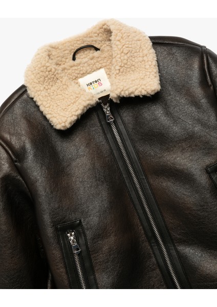 Içi Peluş Astarlı Fermuarlı Uzun Kollu Biker Suni Deri Ceket modelleri