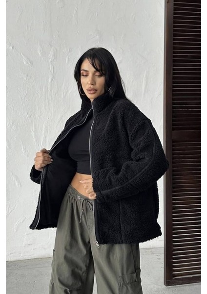 Pelüş Oversize Dik Yakalı Spor Ceket