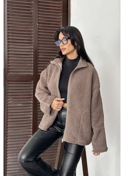 Pelüş Oversize Dik Yakalı Spor Ceket modelleri