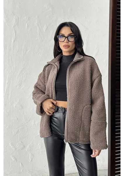 Pelüş Oversize Dik Yakalı Spor Ceket indirimleri