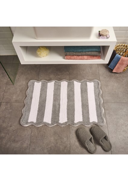 Soft Tufting Line Banyo Paspası - Ekru / Gri - 60X90 cm