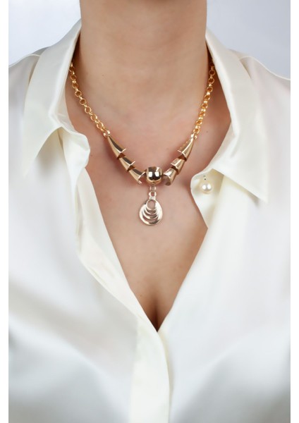 Halka Zincir Bronz Uçlu Tasarım Kolye