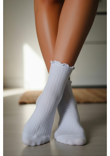 Kadın Fırıfırlı Çorap 367 Beyaz 6'lı Paket