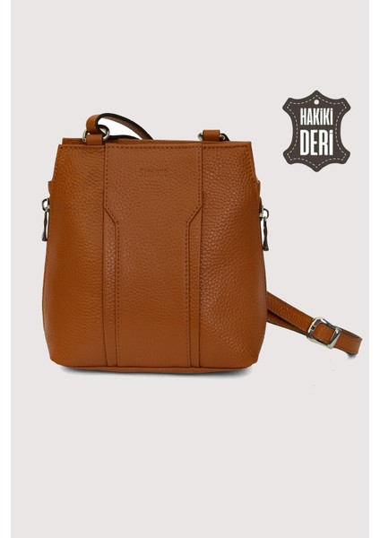 Hakiki Deri Kadın Deri Omuz Çantası Taba SMR562