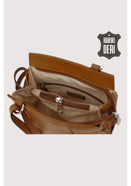 Hakiki Deri Kadın Deri Omuz Çantası Taba SMR562