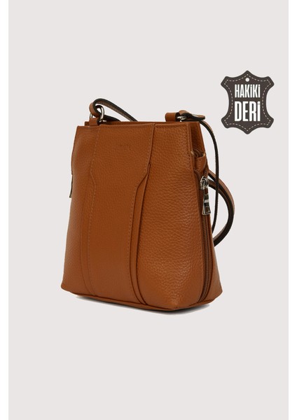 Hakiki Deri Kadın Deri Omuz Çantası Taba SMR562