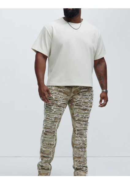 Kamuflaj Desenli Skinny Erkek Pantolon , Yıpranmış Detaylı Kamuflaj Desenli Dar Kesim Erkek Pantalon fırsatları