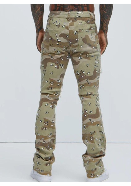 Kamuflaj Desenli Skinny Erkek Pantolon , Yıpranmış Detaylı Kamuflaj Desenli Dar Kesim Erkek Pantalon indirimleri