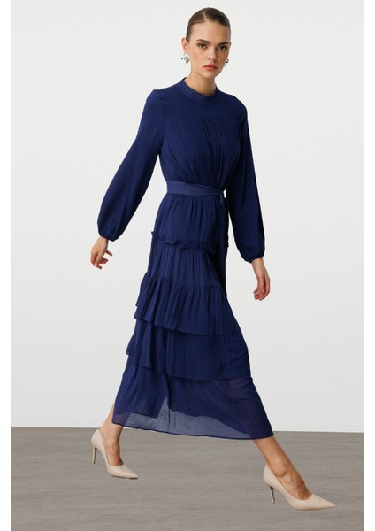 Kat Pileli Maksi Lacivert Elbise fiyatları