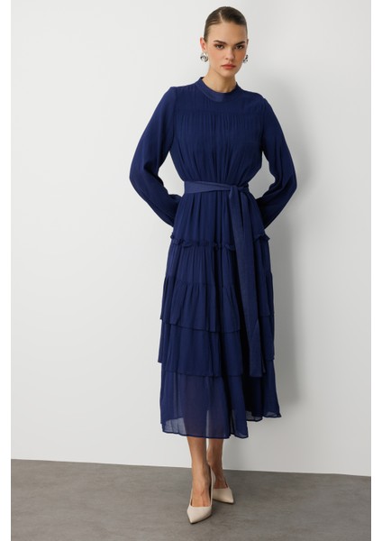 Kat Pileli Maksi Lacivert Elbise modelleri