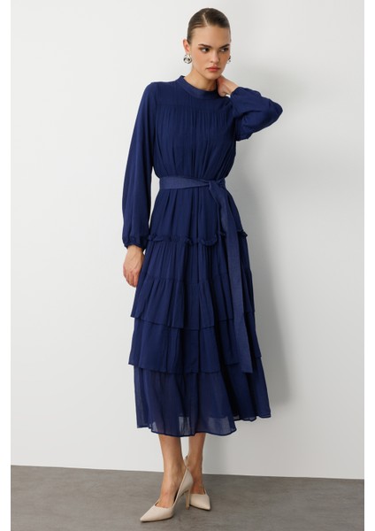 Kat Pileli Maksi Lacivert Elbise fırsatları