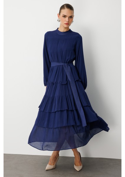 Kat Pileli Maksi Lacivert Elbise indirimleri
