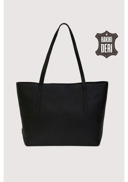 Hakiki Deri Kadın Omuz Çantası Siyah SMR6425