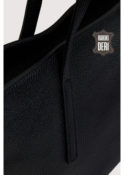 Hakiki Deri Kadın Omuz Çantası Siyah SMR6425