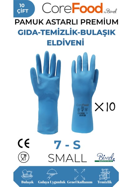 Fl3 Pamuk Astarlı Premium Gıda-Temizlik-Bulaşık Eldiveni S - 10 Çift