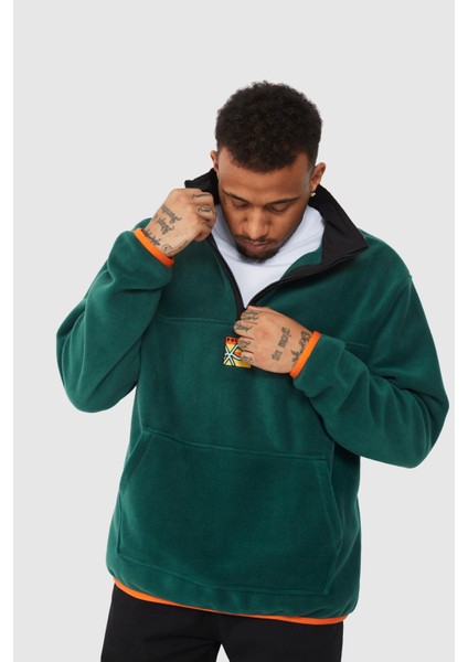 Frode Square Logo Nakışlı Polar Sweatshirt Yeşil-Sarı-Turuncu