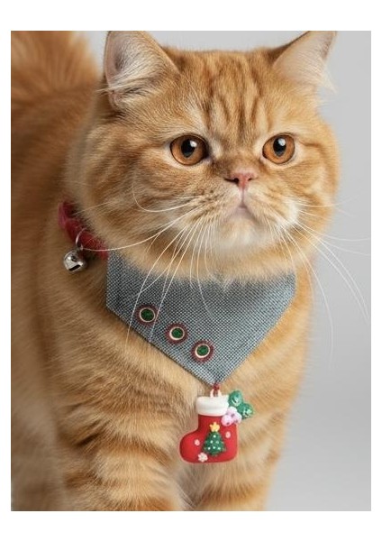 Kedi Bandanası Yılbaşı Temalı | Christmas Cat Bandana | Çorap Süs Detaylı Kedi Fuları