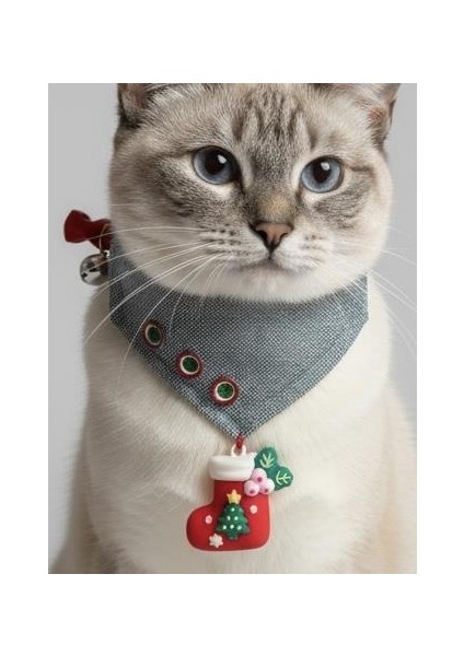 Kedi Bandanası Yılbaşı Temalı | Christmas Cat Bandana | Çorap Süs Detaylı Kedi Fuları modelleri