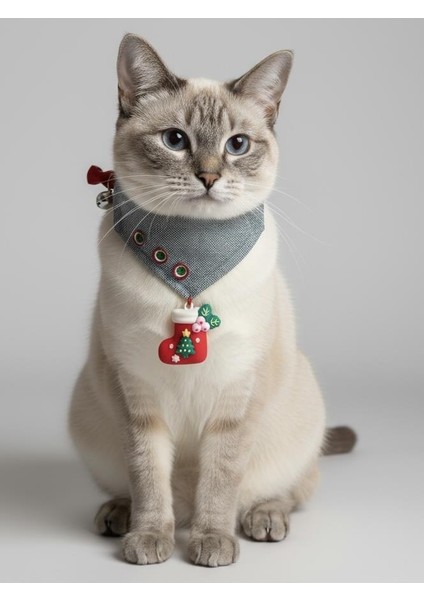 Kedi Bandanası Yılbaşı Temalı | Christmas Cat Bandana | Çorap Süs Detaylı Kedi Fuları indirimleri