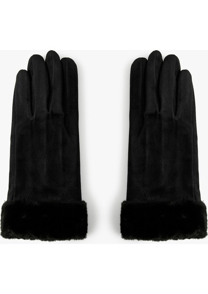 Suni Kürk Detaylı Süet Görünümlü Eldiven