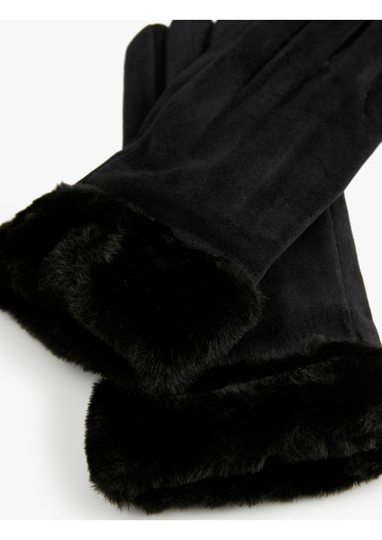 Suni Kürk Detaylı Süet Görünümlü Eldiven modelleri