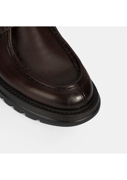 Erkek Kahve Bağcıklı Deri Klasik Ayakkabı