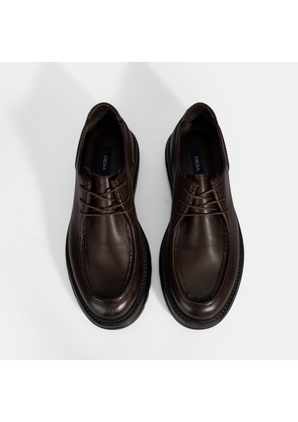 Erkek Kahve Bağcıklı Deri Klasik Ayakkabı