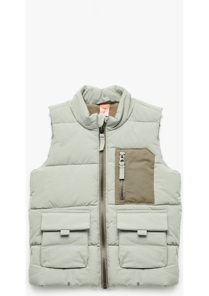 Dik Yaka Kolsuz Fermuarlı Cep Detaylı Şişme Yelek