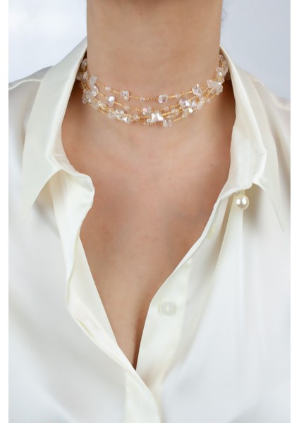 Kristal Taşlı Gold Kolye