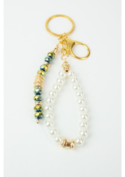 Renkli Kristal ve Inci Gold Detay Anahtarlık Çanta Süsü