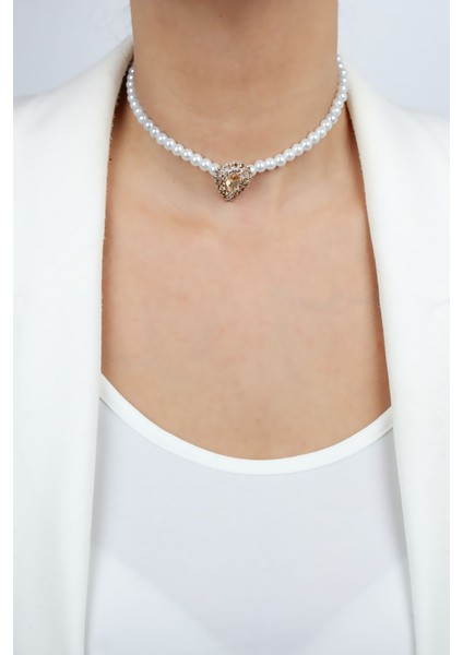 Cam Inci Damla Form Kristal Taşlı Kolye