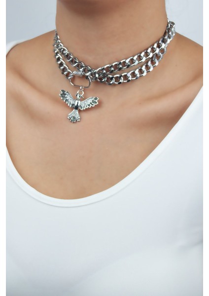 Çift Sıralı Anka Kuş Figürlü Kolye