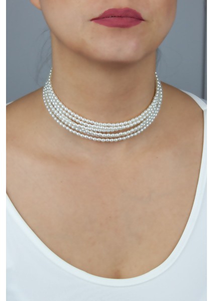 Altı Sıralı Inci Choker Kolye