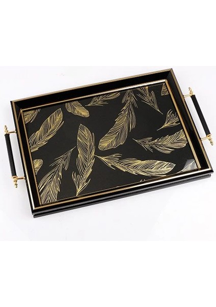 NAKSA.957 Desenli Siyah Tepsi 50X31 cm