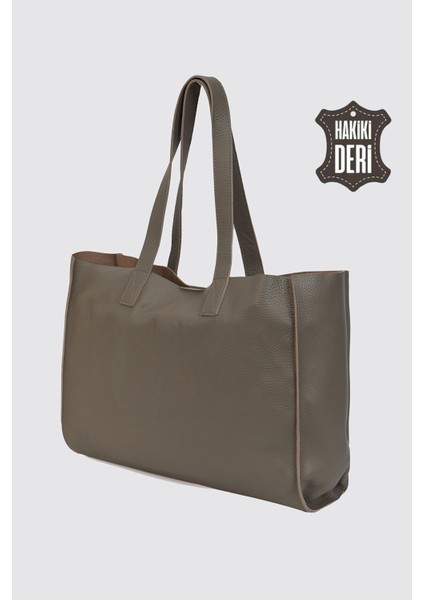 City Tote Hakiki Deri Omuz Çantası Vizon SMR9182 fırsatları